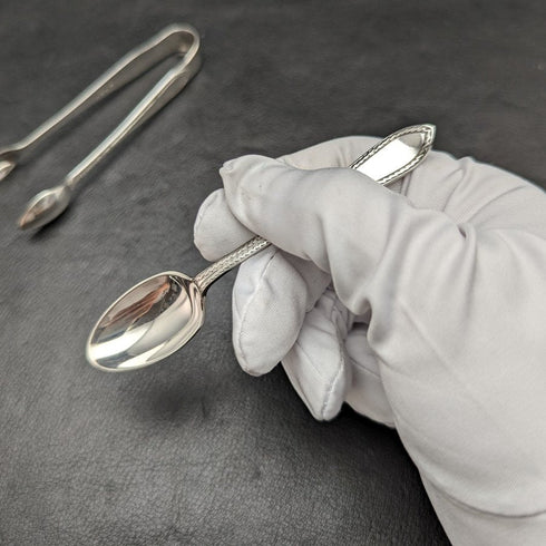 Around 1916 British Antique Pure Silver (925 Silver) 6 Teaspoons & Sugar Tong Set in Case Walker & Hall